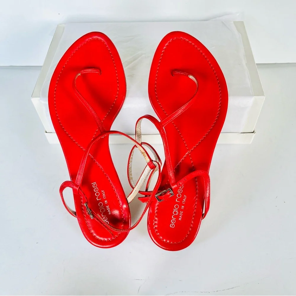 Sergio Rossi red leather flat sandals  38